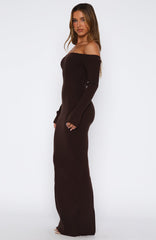 Star Studded Long Sleeve Knit Maxi Dress Chocolate