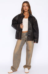 A London Girl PU Jacket Washed Chocolate