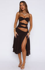 Dancing In Greece Midi Dress Chocolate