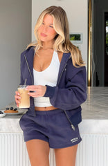 Can't Miss It Boxy Zip Front Hoodie Navy