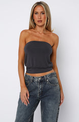 Don't Talk Strapless Top Charcoal