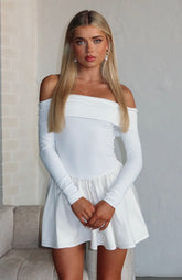 Big Reveal Long Sleeve Mini Dress Off White