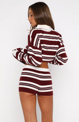 It's Ok, I'm Ok Knit Shorts Wine Stripe