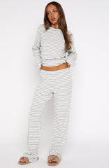 Slow Life Pyjama Pants Grey/White Stripe