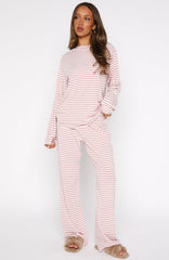 Slow Life Pyjama Pants Pink/White Stripe