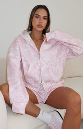Hiding Away Boxy Zip Front Hoodie Pink Camo