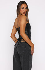 Wipe My Mind Strapless PU Bustier Black