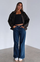 Maeve Low Rise Wide Leg Jeans Dark Blue