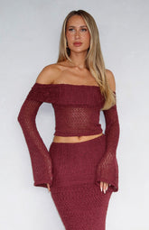 In Too Deep Long Sleeve Knit Top Burgundy