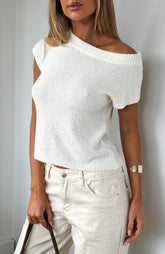 Finding Time Off Shoulder Knit Top White