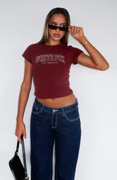 Let's Get Started Baby Tee Burgundy