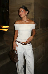 What I Want To Hear Off Shoulder Knit Top Cream