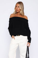 You Don't Need Me Off Shoulder Knit Sweater Black