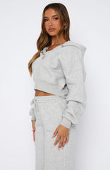 Stay Lifted Cropped Hoodie Dark Grey Marle