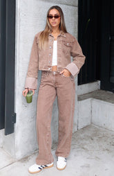 Bring The Style Low Rise Wide Leg Jeans Tan Wash