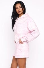 Hiding Away Boxy Zip Front Hoodie Pink Camo
