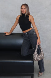 Zara Mid Rise Straight Leg Jeans Black Acid