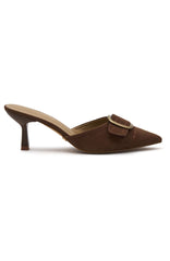 Gino Mules Chocolate Faux Suede