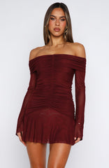 Dreaming Of Yesterday Long Sleeve Mini Dress Burgundy