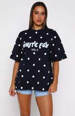Offstage Printed Oversized Tee Navy Polka Dot