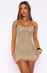 Keeping Me Awake Knit Mini Dress Gold