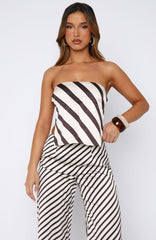 Can't Let Go Strapless Top Ecru/Choc Stripe
