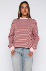 Touchdown Long Sleeve Tee Pink Stripe