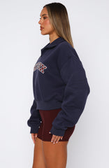 Let The Bells Ring Cropped Quarter Zip Sweater Navy