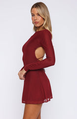 Bad Influence Long Sleeve Mini Dress Burgundy