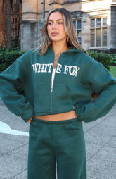 Brand New Start Boxy Zip Front Hoodie Forest Green