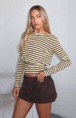 Catch My Heart Long Sleeve Top Chocolate/Banana Stripe
