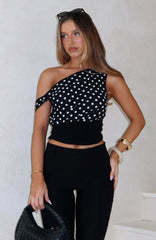 Cherry Charm Top Black Polka Dot