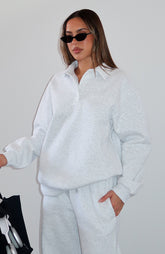 Chill Moves Oversized Henley Sweater Grey Marle