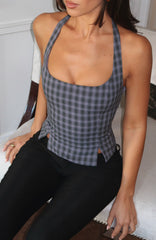 Don't Wanna Wait Halter Top Midnight Tartan