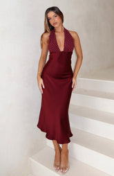 Guess You Miss Me Halter Maxi Dress Burgundy/Pink Dot