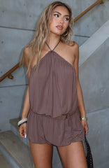 Happy Girl Halter Neck Mini Dress Mocha