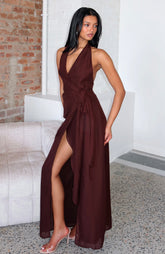 How I Feel Halter Maxi Dress Chocolate