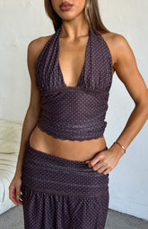 Mad At You Halter Top Choc/Pink Polka Dot