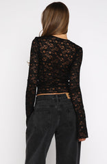 Oh So Careless Long Sleeve Lace Top Black