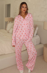 Pillow Talk Printed Long Sleeve Pyjama Set Strawberry Kisses
