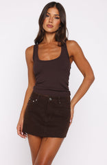 Shining Down Denim Mini Skirt Chocolate Wash