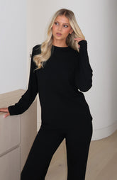 Slow Life Long Sleeve Pyjama Top Black