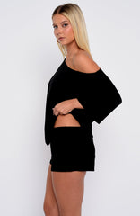 Slow Life Off Shoulder Oversized Pyjama Tee Black