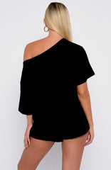 Slow Life Off Shoulder Oversized Pyjama Tee Black