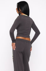 Star Of The Night Long Sleeve V Neck Baby Tee Charcoal