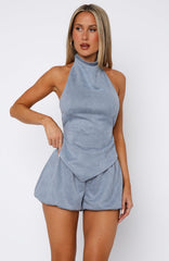 Still Love Me Faux Suede Mini Shorts Cornflower Blue