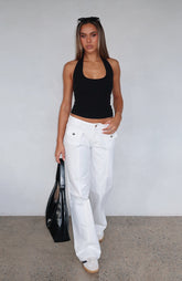 Think I Need You Low Rise Cargo Pants White