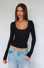 Whisper To You Long Sleeve Top Black