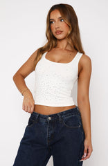Never Knew You Diamante Tank Top White