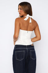 Room Service Pleated Halter Top White